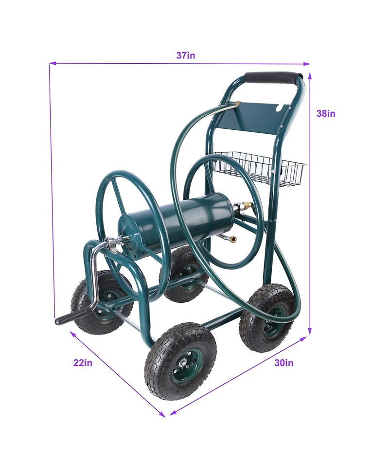 Streamdale Furniture 4-Wheel Garden Hose Reel Cart with Basket