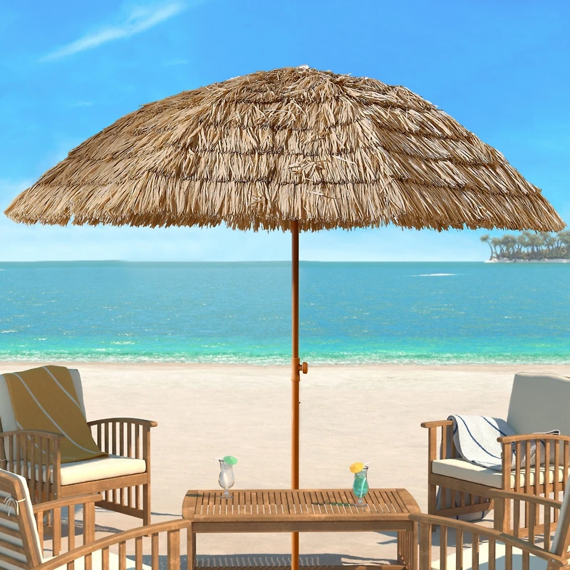 Streamdale 8' Thatch Tiki Umbrella, Hawaiian Hula Beach Umbrella