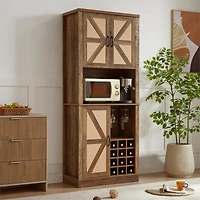 Streamdale Farmhouse Oak Cabinet with Faux Rattan & Wine Storage