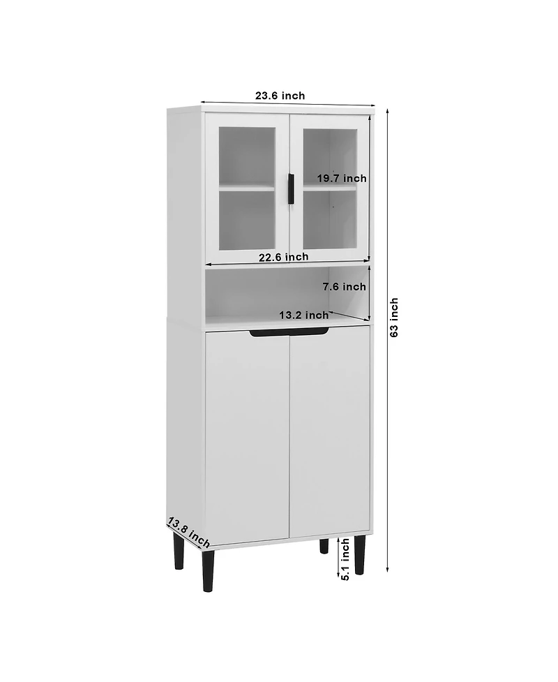 Streamdale Furniture Tall Storage Cabinet with Glass Display & Doors, Modern White Cabinet