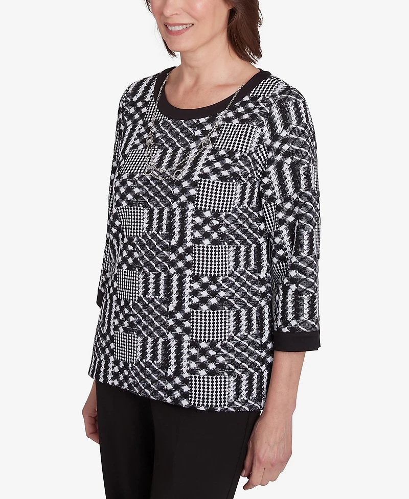 Alfred Dunner Runway Ready Women's Houndstooth Textured Top