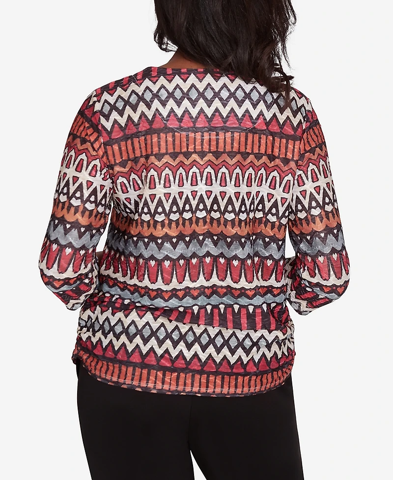 Alfred Dunner Runway Ready Women's Geometric Crew Neck Top With Side Ruching