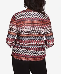 Alfred Dunner Runway Ready Women's Geometric Crew Neck Top With Side Ruching