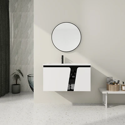 36" Wall-Mounted Vanity with Ceramic Sink & Soft-Close Doors