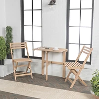 Jonathan Y Nerja Modern Traditional 3-Piece Acacia Wood Half-Rectangular Outdoor Folding Bistro Set, Light Teak