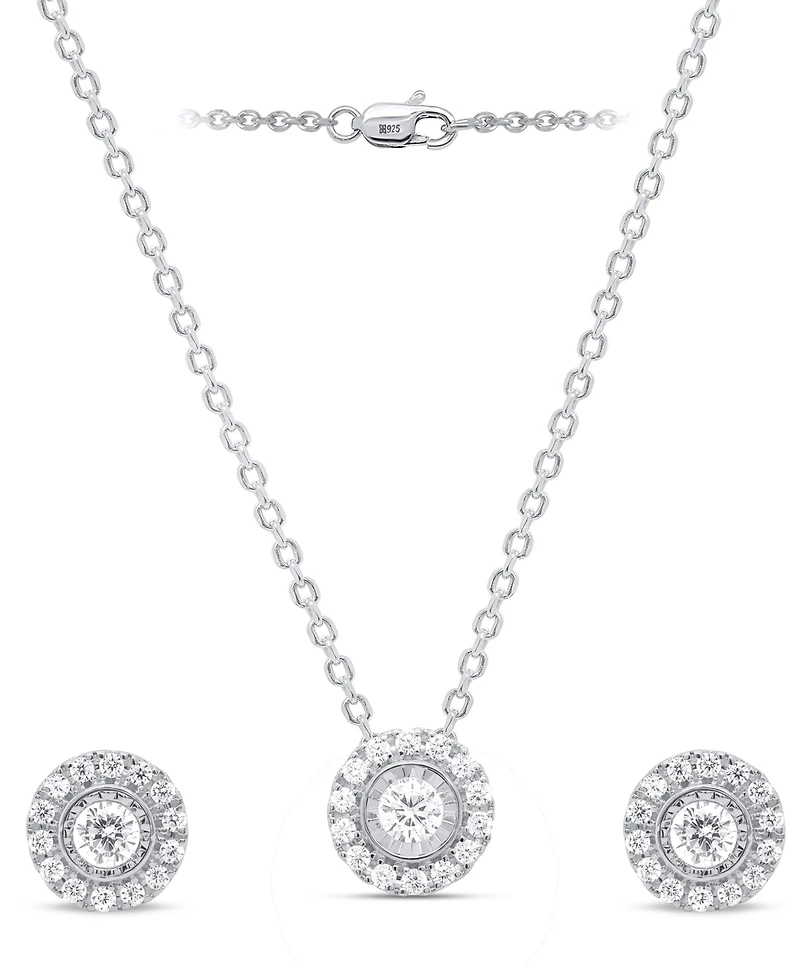 Forever Grown Diamonds 2-Pc. Set Lab Diamond Halo Pendant Necklace & Matching Stud Earrings (1 ct. t.w.) Sterling Silver or 14k Gold-Plated S