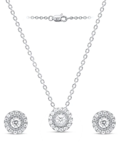 Forever Grown Diamonds 2-Pc. Set Lab Diamond Halo Pendant Necklace & Matching Stud Earrings (1 ct. t.w.) Sterling Silver or 14k Gold-Plated S