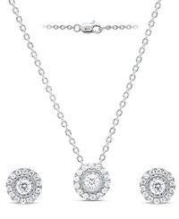 Forever Grown Diamonds 2-Pc. Set Lab Diamond Halo Pendant Necklace & Matching Stud Earrings (1 ct. t.w.) Sterling Silver or 14k Gold-Plated S