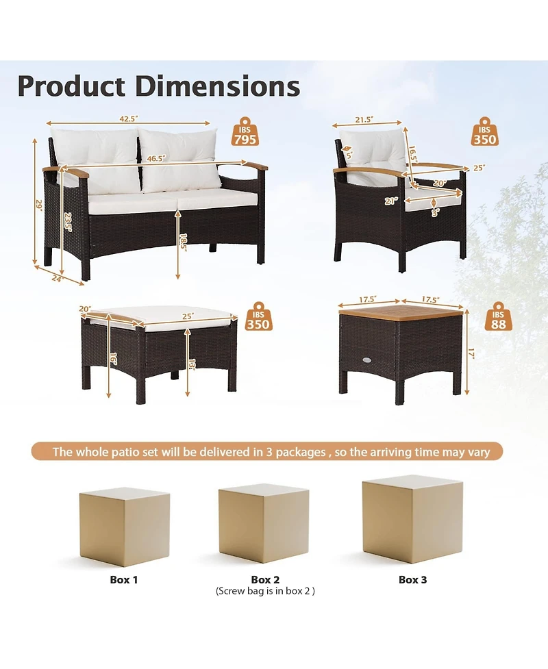 Sugift 7 Piece Rattan Patio Sofa Set with Acacia Wood Tabletop and Armrests