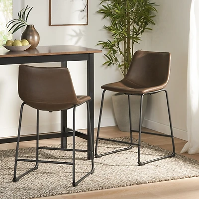 Streamdale Vintage Brown Counter Stools (Set Of 2) With Wide Seat