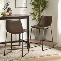 Streamdale Vintage Brown Counter Stools (Set Of 2) With Wide Seat