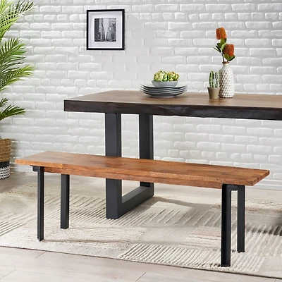 Streamdale Modern Industrial Dining Bench Black + Country Brown