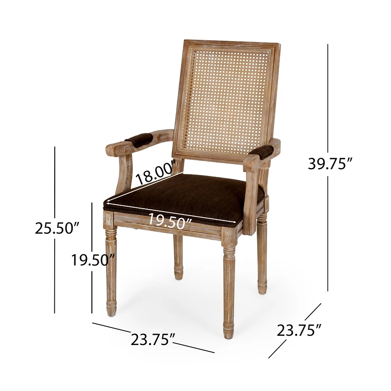 Streamdale Elegant Upholstered Dining Chair With Cane Backrest And Armrests