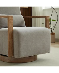 Streamdale 30.3"W Swivel Accent Chair with Solid Wood Arms & Comfy Cushion
