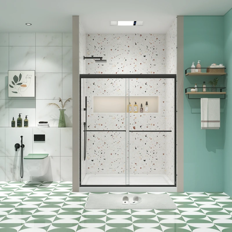 Streamdale Matte Black Bypass Shower Door 56"-60"W x 70"H