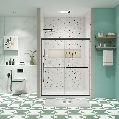 Streamdale Matte Black Bypass Shower Door 56"-60"W x 70"H