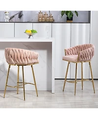 Simplie Fun 26'' Adjustable Velvet Bar Stools with Hand-Wave Back (Set of 2)