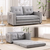 Streamdale 3-in-1 Tufted Futon Sofa Bed with Side Pockets and Cup Holders