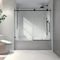 Streamdale Black Frameless Shower Door, Soft-Close, Tempered Glass