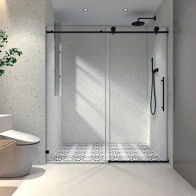 Streamdale Black Frameless Shower Door, Soft-Close, Tempered Glass