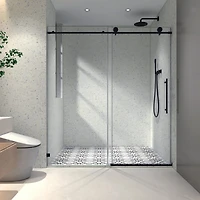 Streamdale Black Frameless Shower Door, Soft-Close, Tempered Glass