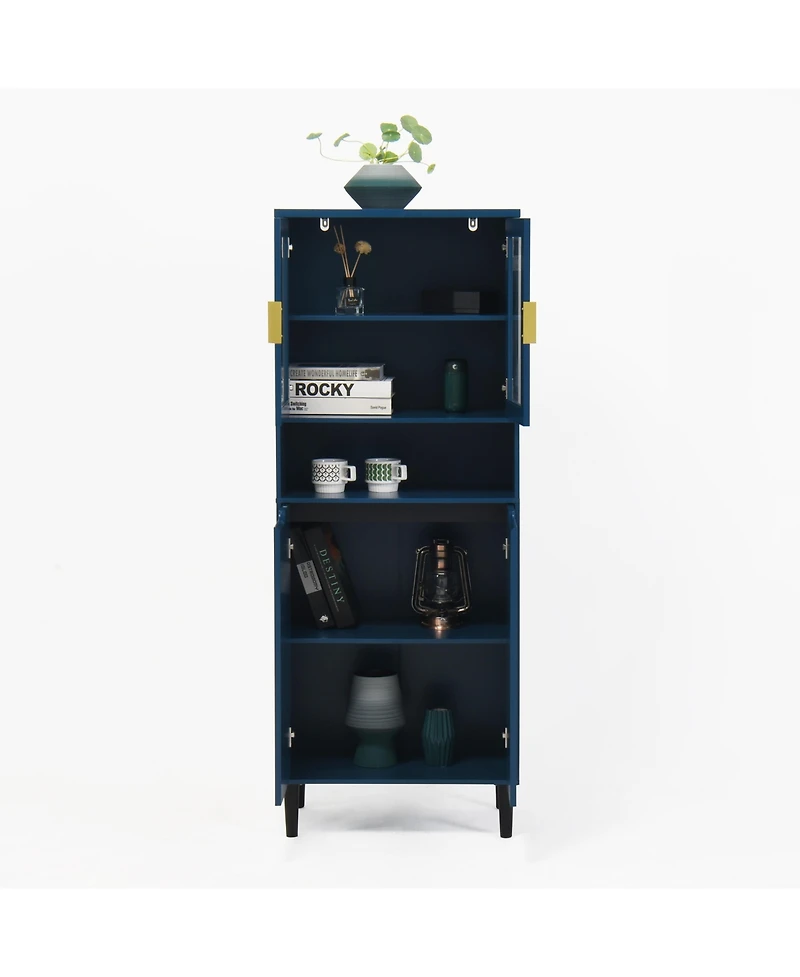 Streamdale Furniture Tall Storage Cabinet with Glass Display & Doors, Modern Blue Cabinet