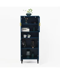 Streamdale Furniture Tall Storage Cabinet with Glass Display & Doors, Modern Blue Cabinet