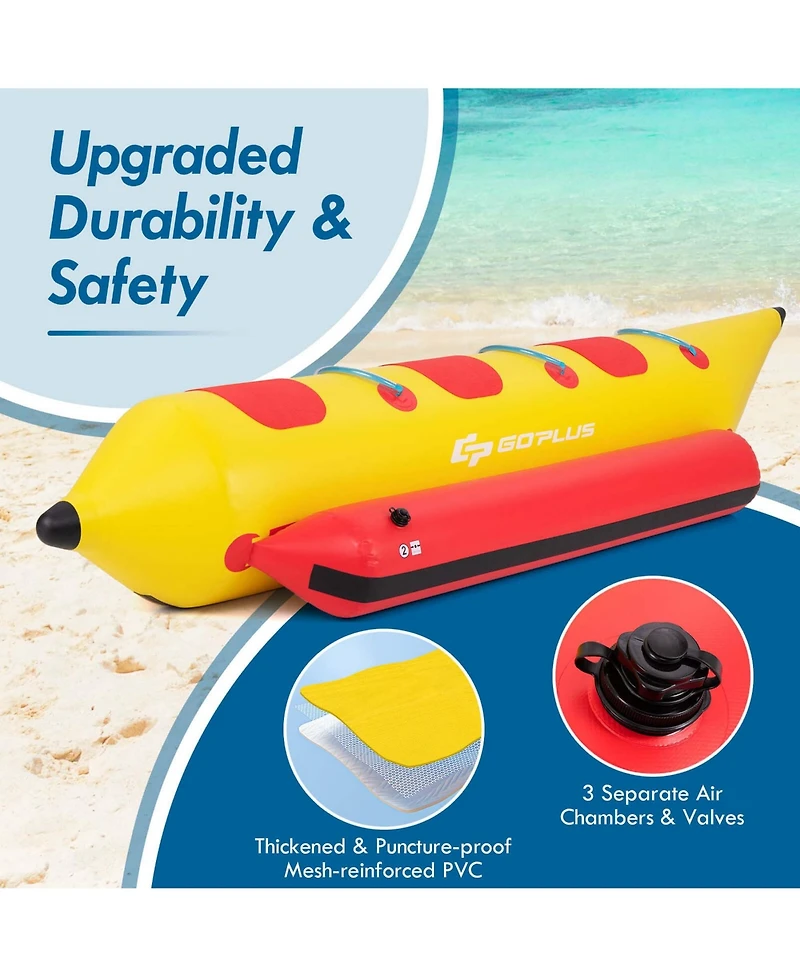 Costway 3-Person Inflatable Banana Boat with Boating and Water Sports Electric Air Pump