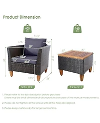 Slickblue 3 Pieces Patio Rattan Bistro Furniture Set with Wooden Table Top