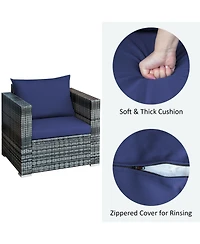 Skonyon 3 Pieces Patio Rattan Furniture Bistro Sofa Set with Cushioned