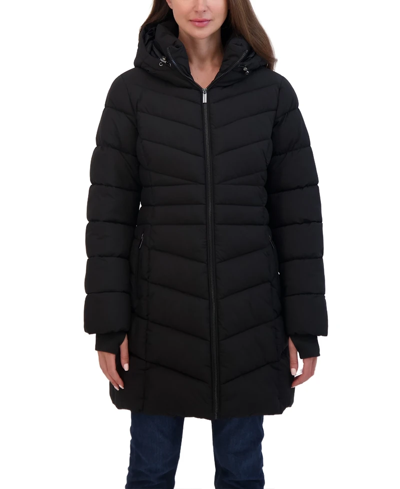 Sebby Collection Women's 3/4 Hooded Stretch Puffer Coat