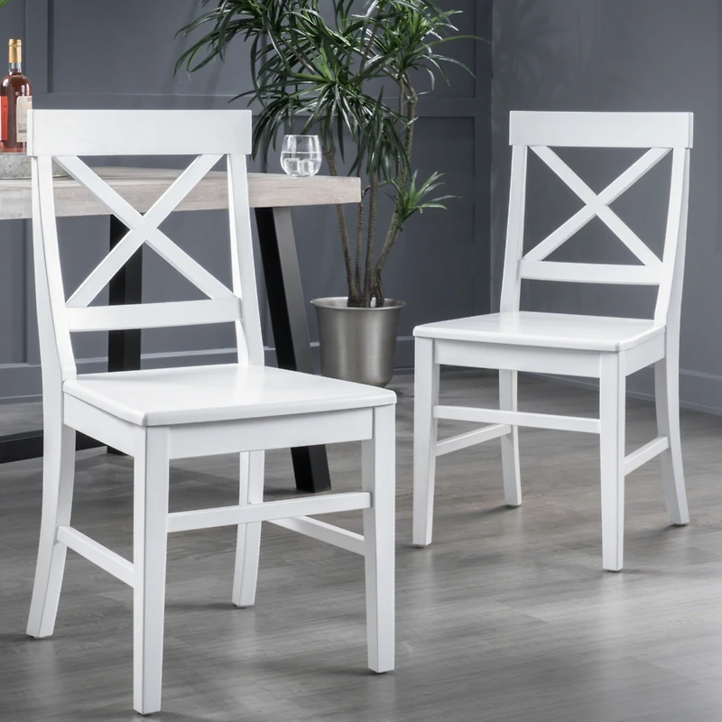 Streamdale Acacia Wood Farmhouse Dining Chairs, White