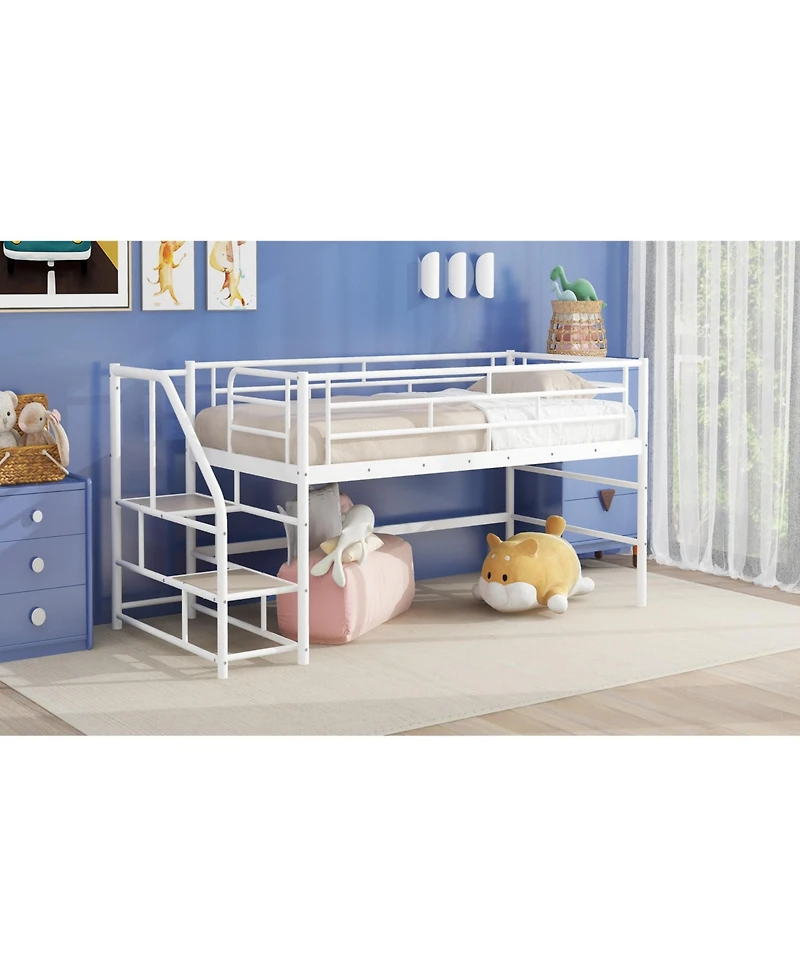 Streamdale Twin Loft Bed with Storage Stairs, Black