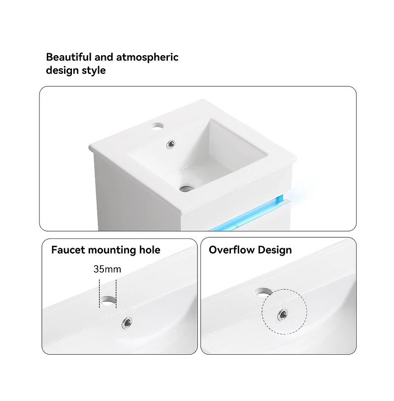 Elegant 16" Bathroom Vanity with Radar Sensing Light and Ample Storage