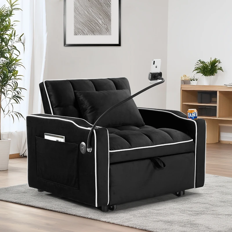 Streamdale Furniture 3-in-1 Convertible Sleeper Chair Bed with Usb Charging and Adjustable Backrest