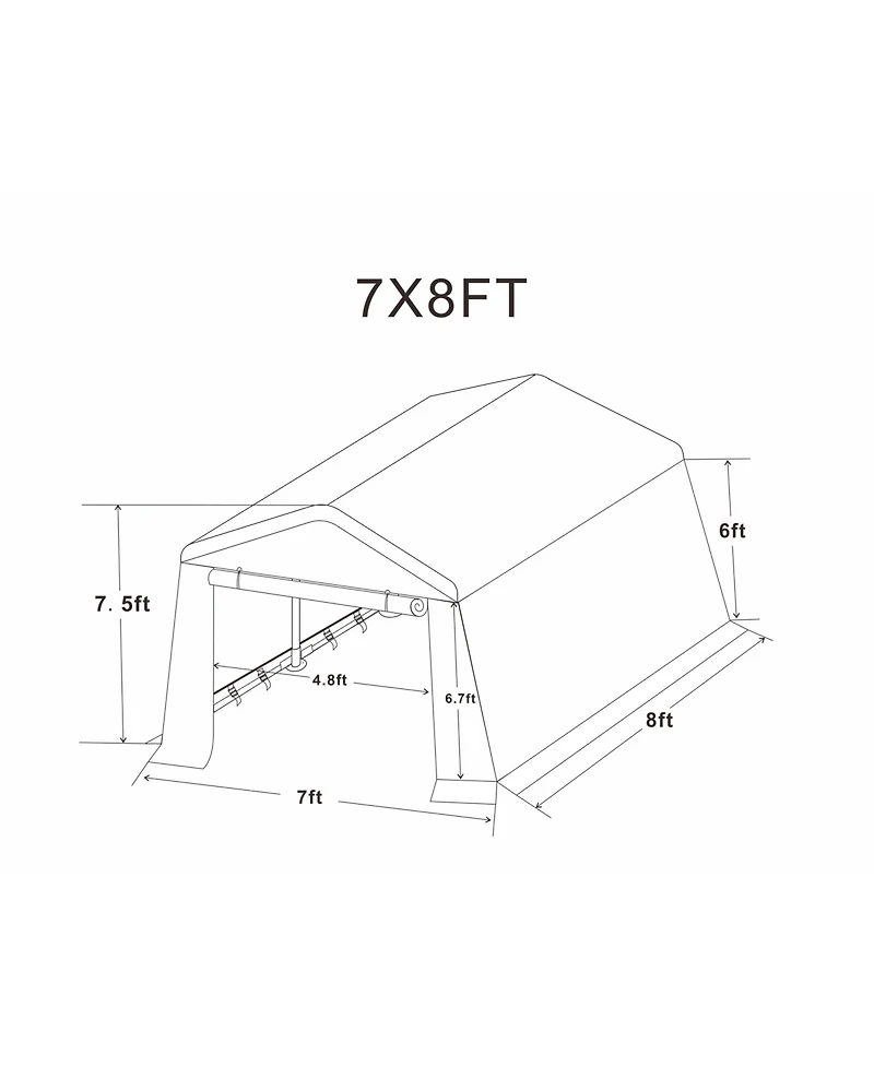 7x8FT Outdoor Storage Shed for Motorcycle, Atv, Tools, Grey