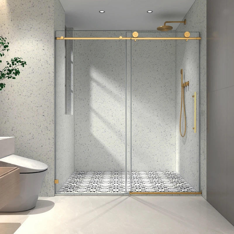 Streamdale Brushed Gold Frameless Shower Door with Nano Glass & Soft-Close