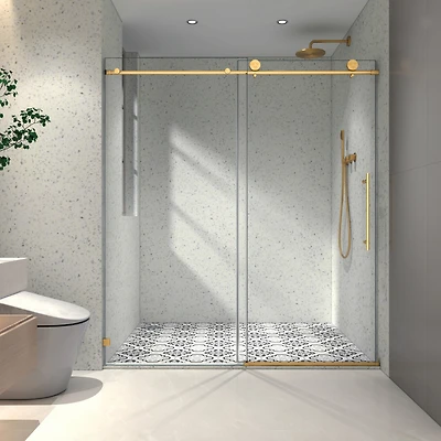 Streamdale Brushed Gold Frameless Shower Door with Nano Glass & Soft-Close