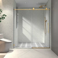 Streamdale Brushed Gold Frameless Shower Door with Nano Glass & Soft-Close