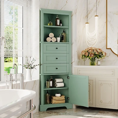 Streamdale Green Triangle Corner Cabinet with Adjustable Shelves & Drawers