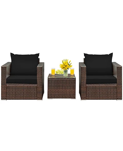 3 Pieces Patio Conversation Rattan Furniture Set with Cushion