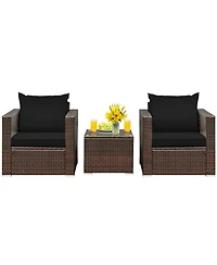 3 Pieces Patio Conversation Rattan Furniture Set with Cushion