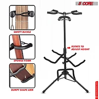 5 Core Triple Guitar Stand Floor Adjustable 30- 38.5 Inch Tripod Multi Guitars Holder Universal Folding Support for Acoustic Electric Bass Banjo Stand