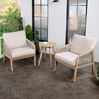 Jonathan Y Aveiro 3-Piece Modern Bohemian Roped Corner Acacia Wood Conversation Outdoor Patio Set with Cushions