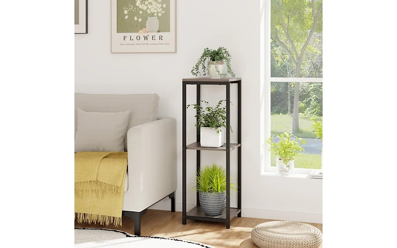Slickblue 3-Tier Tall Metal Plant Stand Corner Plant Holder with Anti-tipping Device-Black & Grey