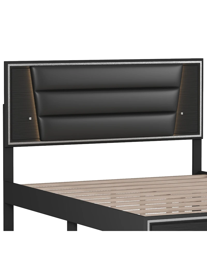 Streamdale Queen Size Upholstered Bed with Led Lights and Sparkling Decor