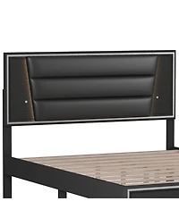 Streamdale Queen Size Upholstered Bed with Led Lights and Sparkling Decor