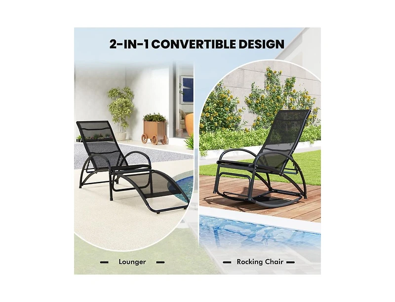 Slickblue 2-in-1 Outdoor Rocking Chair with 4-Position Adjustable Backrest for Patio Porch Poolside