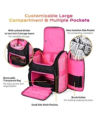 Byootique Soft Sided Makeup Backpack Portable Travel Barber Cosmetic Storage Organizer Travel with Heat Isolation Side Pocket Removable Pouch for Make