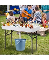 Sugift 4 Feet Plastic Party Ice Folding Table with Matching Skirt
